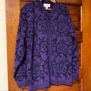 Vtg Pendleton Sweater L Wool Blend Cardigan Purple Floral made in the USA